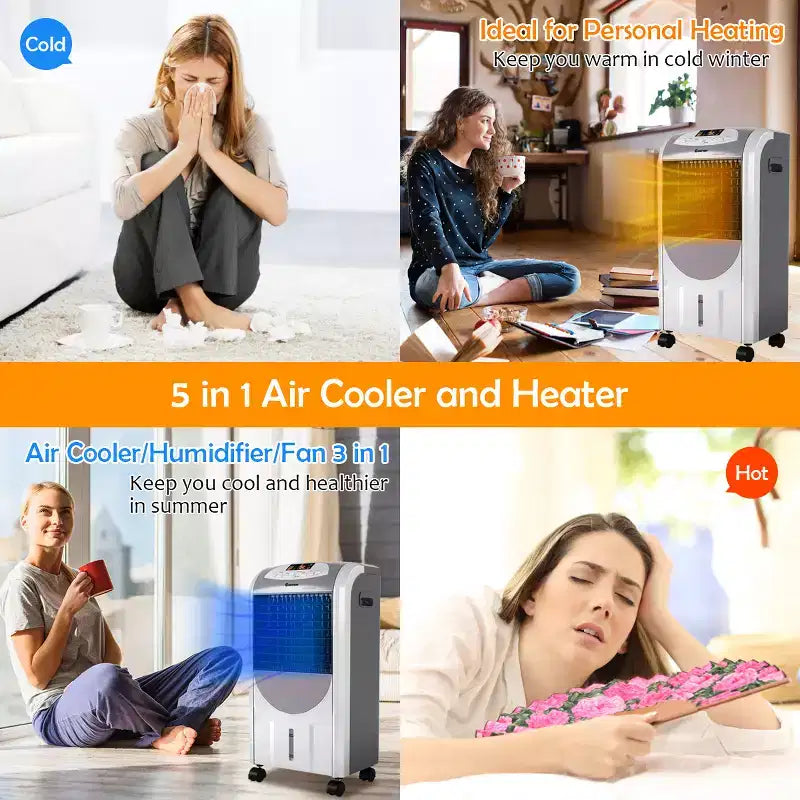 Ventilador enfriador de aire portátil y calefactor humidificador Costway con filtro lavable y control remoto