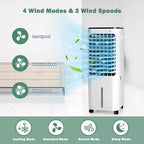 Costway Enfriador de Aire Evaporativo Portátil 4 en 1, Tanque de Agua de 12 L, 4 Cajas de Hielo
