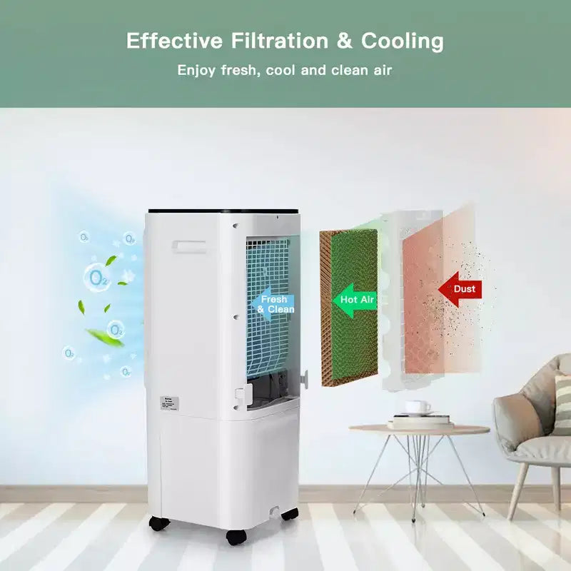Costway Enfriador de Aire Evaporativo Portátil 4 en 1, Tanque de Agua de 12 L, 4 Cajas de Hielo
