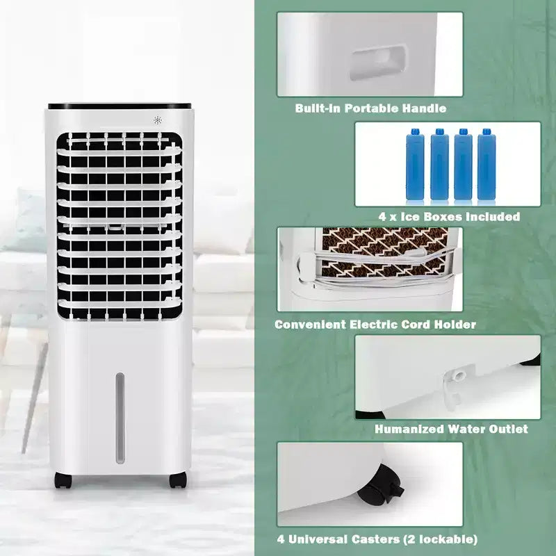 Costway Enfriador de Aire Evaporativo Portátil 4 en 1, Tanque de Agua de 12 L, 4 Cajas de Hielo