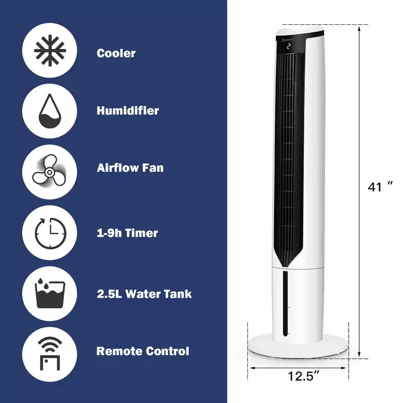 Costway Enfriador de Aire Evaporativo 3-en-1 Ventilador de Torre Portátil de 41'' Humidificador