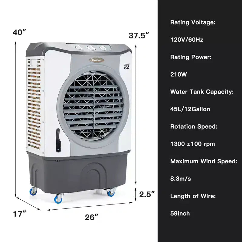 Costway 3450CFM Enfriador Evaporativo Industrial Ventilador 4 en 1 Tanque de 45L