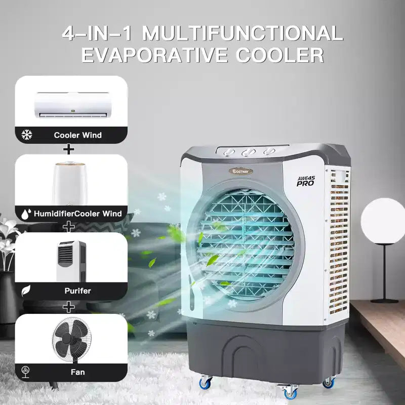 Costway 3450CFM Enfriador Evaporativo Industrial Ventilador 4 en 1 Tanque de 45L