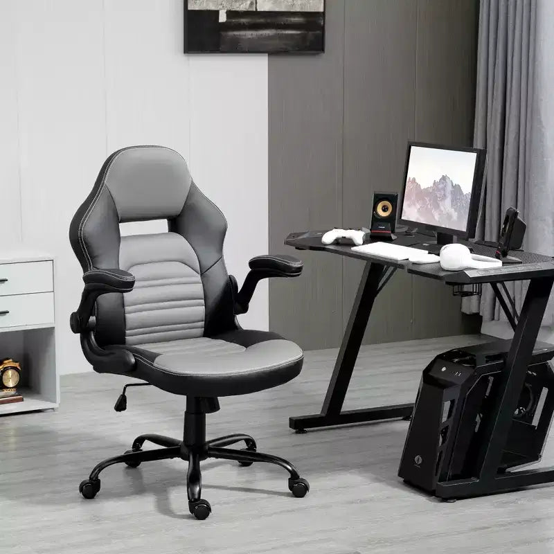 Silla de oficina ergonómica Vinsetto para gaming, estilo Racing, silla de escritorio ejecutiva con piel sintética, inclinación y ruedas giratorias, negra/gris
