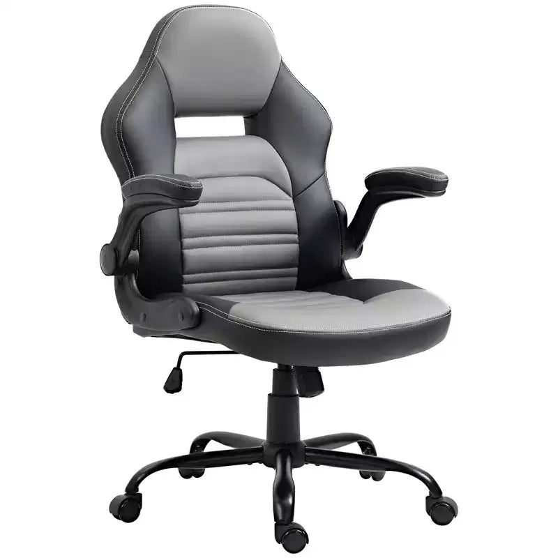 Silla de oficina ergonómica Vinsetto para gaming, estilo Racing, silla de escritorio ejecutiva con piel sintética, inclinación y ruedas giratorias, negra/gris