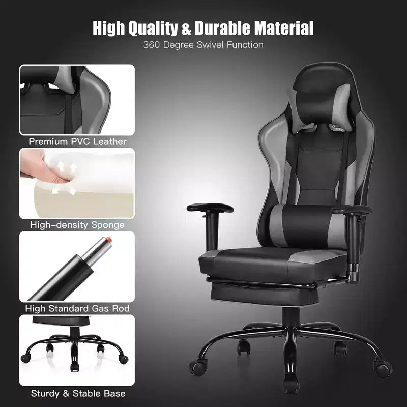 Silla de oficina para juegos Costway, de carreras con respaldo alto y reposapiés, negra