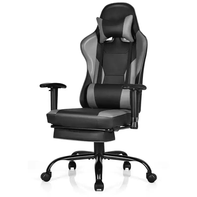 Silla de oficina para juegos Costway, de carreras con respaldo alto y reposapiés, negra