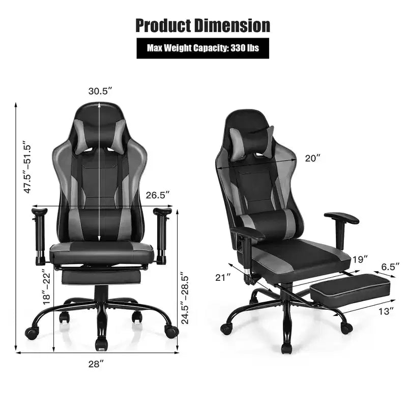 Silla de oficina para juegos Costway, de carreras con respaldo alto y reposapiés, negra