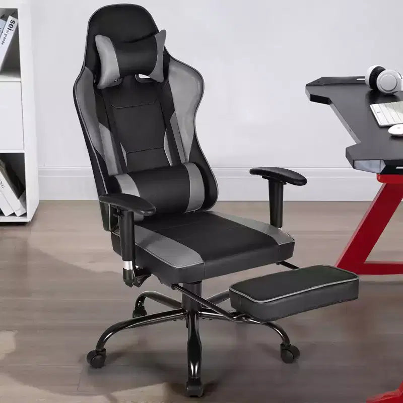 Silla de oficina para juegos Costway, de carreras con respaldo alto y reposapiés, negra