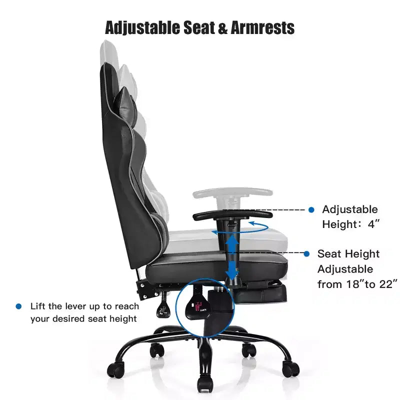 Silla de oficina para juegos Costway, de carreras con respaldo alto y reposapiés, negra