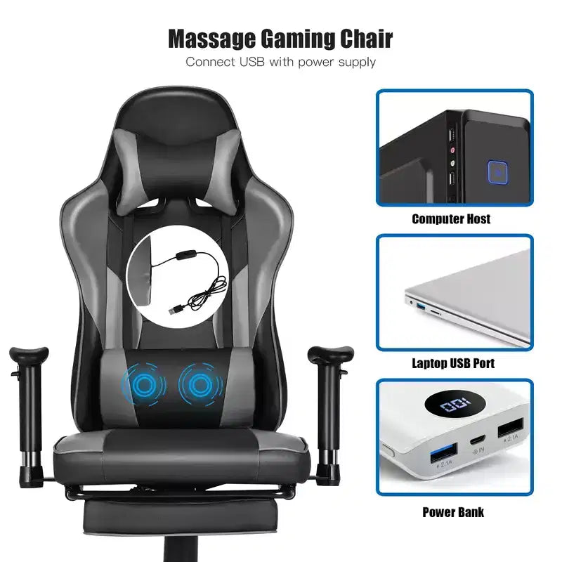 Silla de oficina para juegos Costway, de carreras con respaldo alto y reposapiés, negra