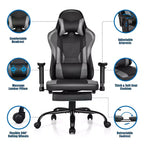 Silla de oficina para juegos Costway, de carreras con respaldo alto y reposapiés, negra