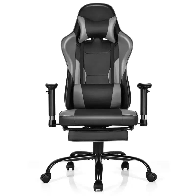 Silla de oficina para juegos Costway, de carreras con respaldo alto y reposapiés, negra