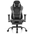 Silla de oficina para juegos Costway, de carreras con respaldo alto y reposapiés, negra
