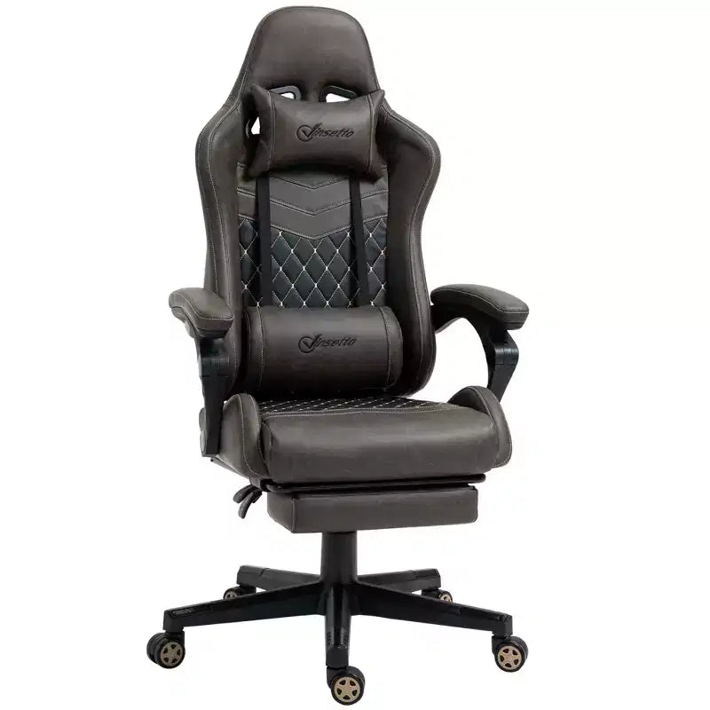 Vinsetto Silla de oficina para juegos de carreras, de cuero sintético con diseño de diamante, reclinable con respaldo alto y reposapiés, soporte lumbar, altura ajustable