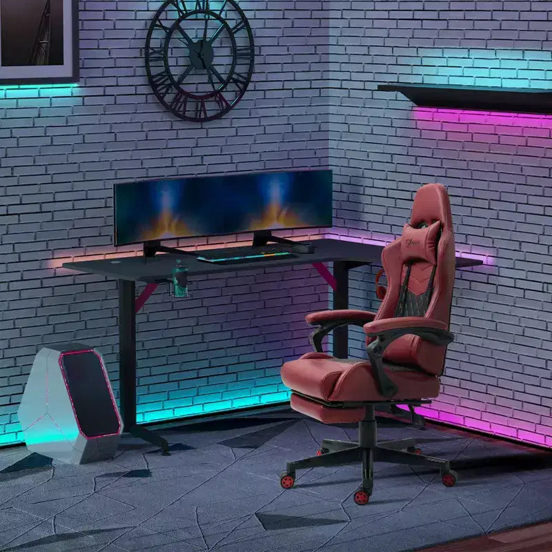 Vinsetto Silla de oficina para juegos de carreras, de cuero sintético con diseño de diamante, reclinable con respaldo alto y reposapiés, soporte lumbar, altura ajustable