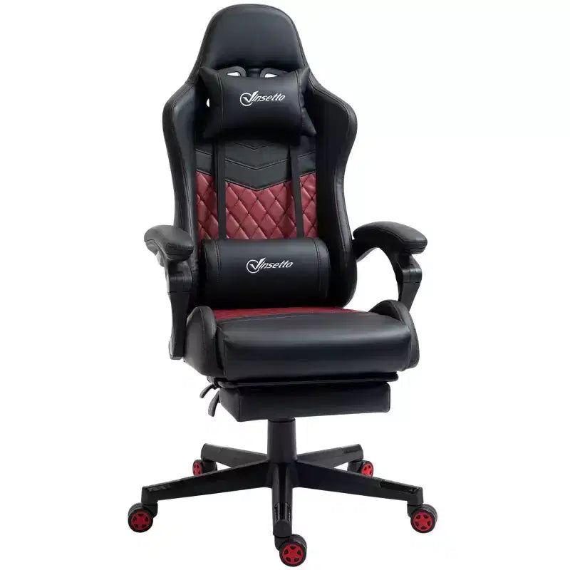 Vinsetto Silla de oficina para juegos de carreras, de cuero sintético con diseño de diamante, reclinable con respaldo alto y reposapiés, soporte lumbar, altura ajustable