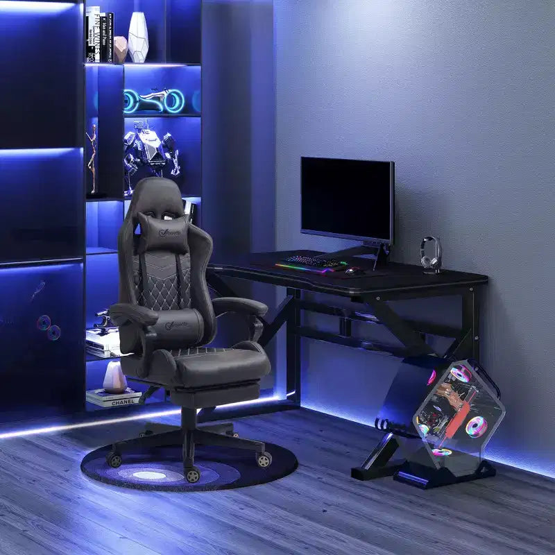 Vinsetto Silla de oficina para juegos de carreras, de cuero sintético con diseño de diamante, reclinable con respaldo alto y reposapiés, soporte lumbar, altura ajustable