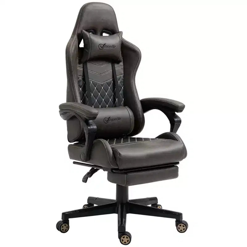 Vinsetto Silla de oficina para juegos de carreras, de cuero sintético con diseño de diamante, reclinable con respaldo alto y reposapiés, soporte lumbar, altura ajustable