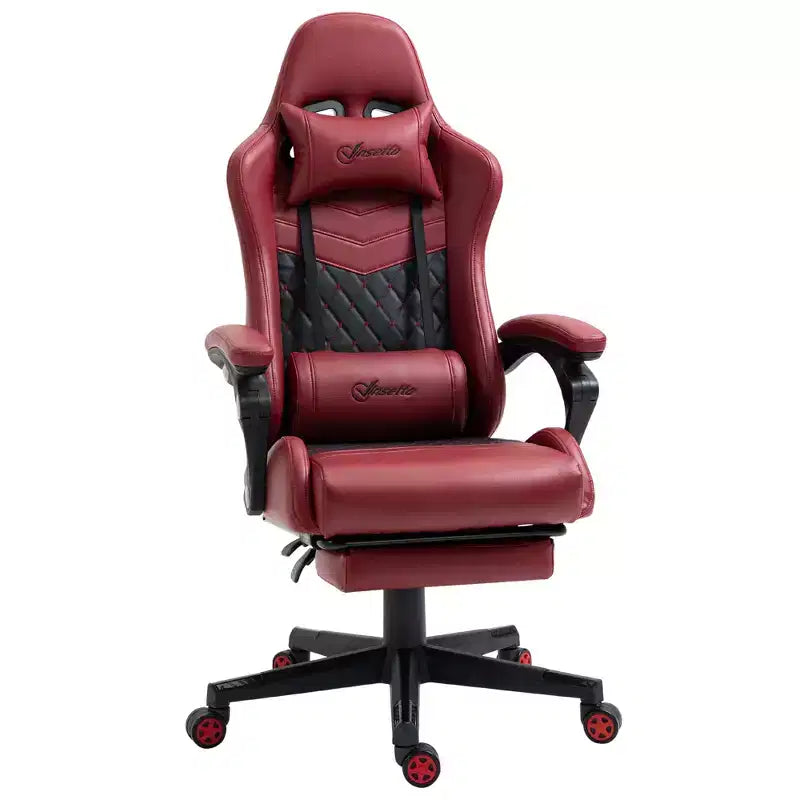 Vinsetto Silla de oficina para juegos de carreras, de cuero sintético con diseño de diamante, reclinable con respaldo alto y reposapiés, soporte lumbar, altura ajustable