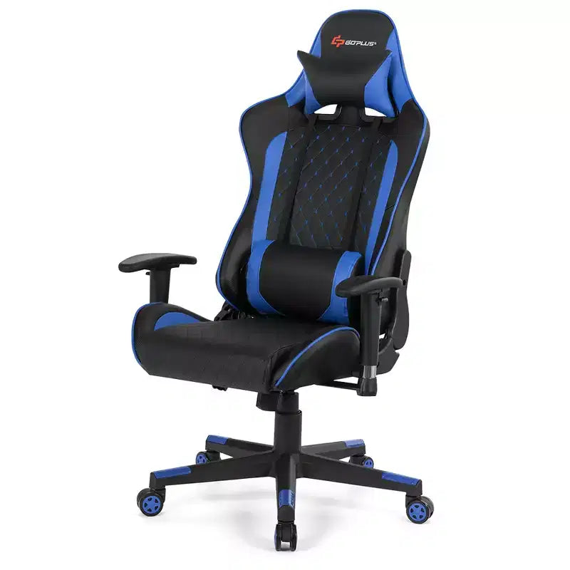 Silla reclinable de carreras Costway para videojuegos con masaje, soporte lumbar y reposacabezas, blanca/azul/rosa/roja
