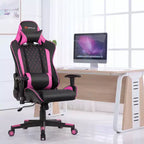 Silla reclinable de carreras Costway para videojuegos con masaje, soporte lumbar y reposacabezas, blanca/azul/rosa/roja