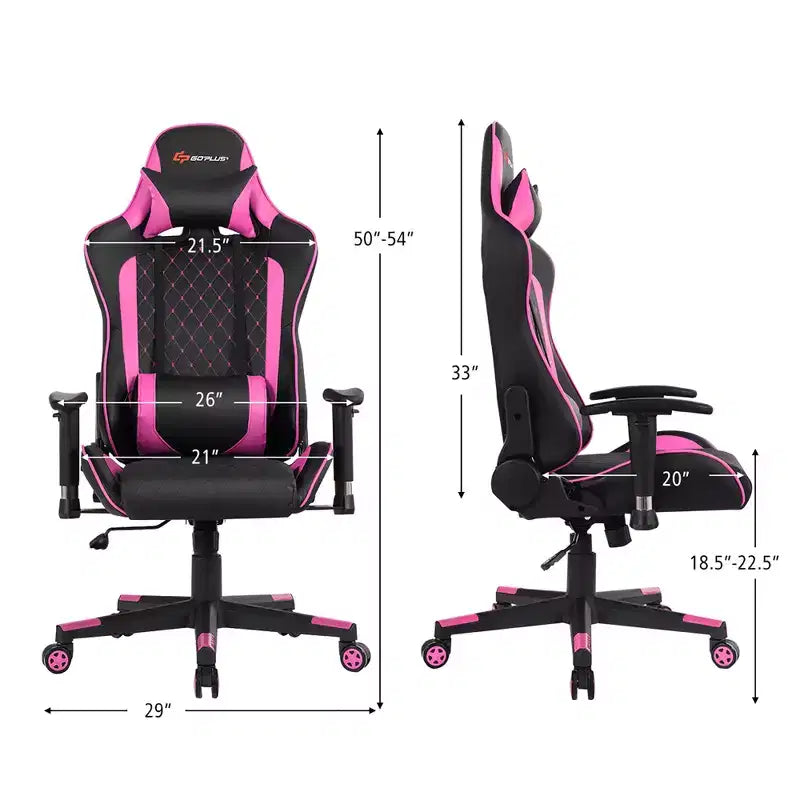 Silla reclinable de carreras Costway para videojuegos con masaje, soporte lumbar y reposacabezas, blanca/azul/rosa/roja