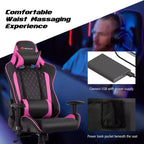 Silla reclinable de carreras Costway para videojuegos con masaje, soporte lumbar y reposacabezas, blanca/azul/rosa/roja