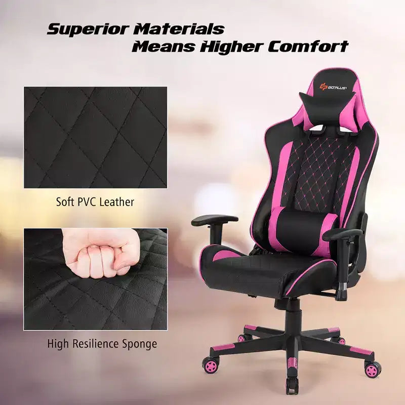 Silla reclinable de carreras Costway para videojuegos con masaje, soporte lumbar y reposacabezas, blanca/azul/rosa/roja