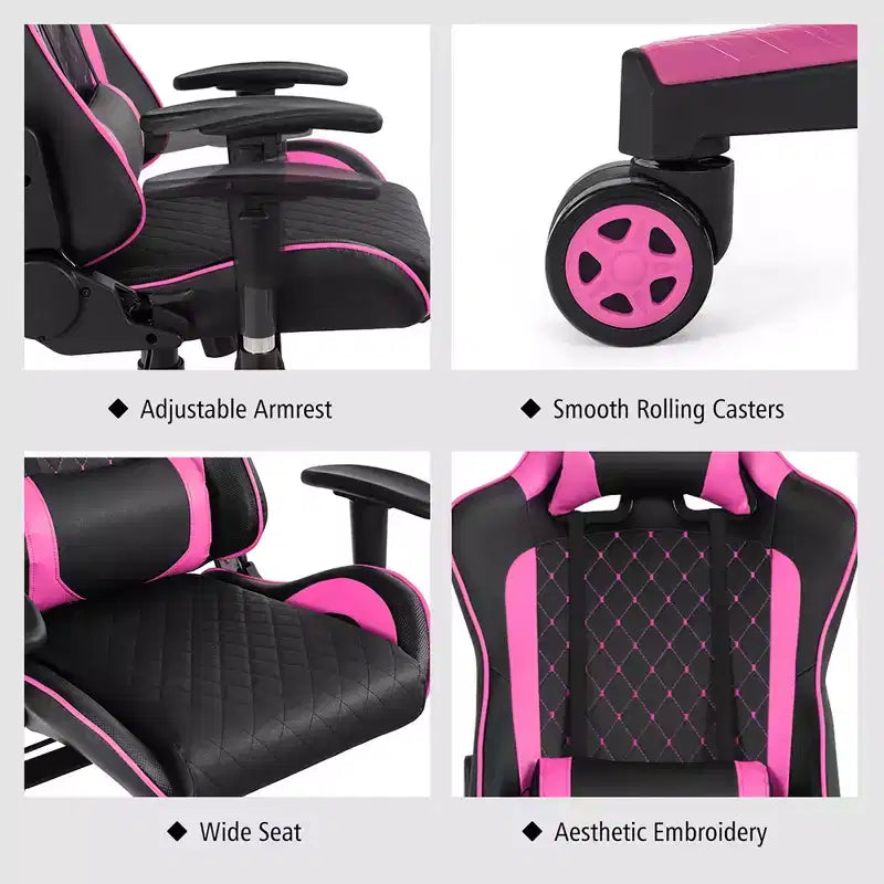 Silla reclinable de carreras Costway para videojuegos con masaje, soporte lumbar y reposacabezas, blanca/azul/rosa/roja
