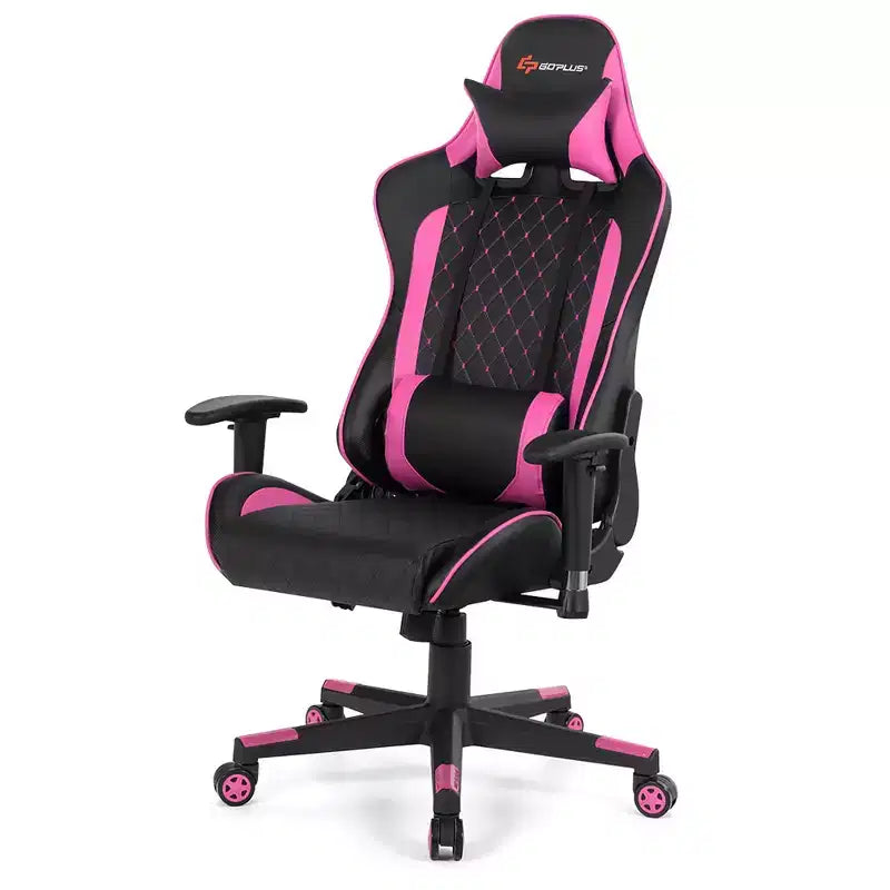 Silla reclinable de carreras Costway para videojuegos con masaje, soporte lumbar y reposacabezas, blanca/azul/rosa/roja