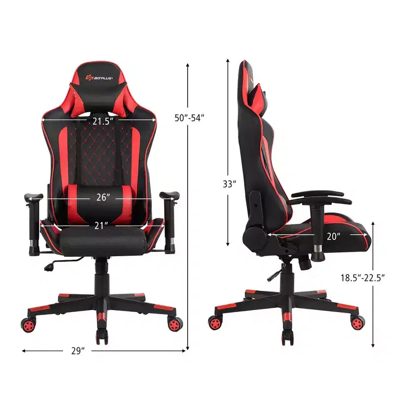 Silla reclinable de carreras Costway para videojuegos con masaje, soporte lumbar y reposacabezas, blanca/azul/rosa/roja
