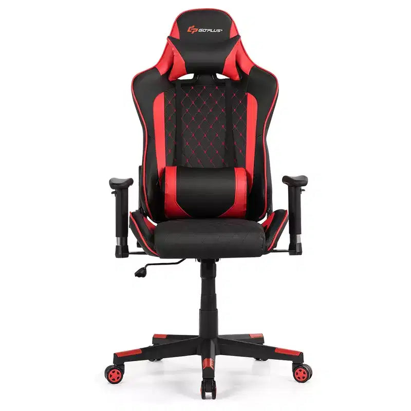 Silla reclinable de carreras Costway para videojuegos con masaje, soporte lumbar y reposacabezas, blanca/azul/rosa/roja