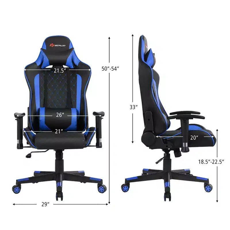 Silla reclinable de carreras Costway para videojuegos con masaje, soporte lumbar y reposacabezas, blanca/azul/rosa/roja