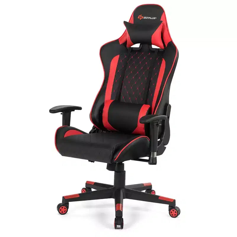 Silla reclinable de carreras Costway para videojuegos con masaje, soporte lumbar y reposacabezas, blanca/azul/rosa/roja