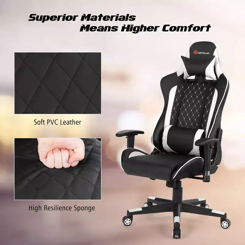 Silla reclinable de carreras Costway para videojuegos con masaje, soporte lumbar y reposacabezas, blanca/azul/rosa/roja