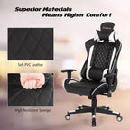 Silla reclinable de carreras Costway para videojuegos con masaje, soporte lumbar y reposacabezas, blanca/azul/rosa/roja
