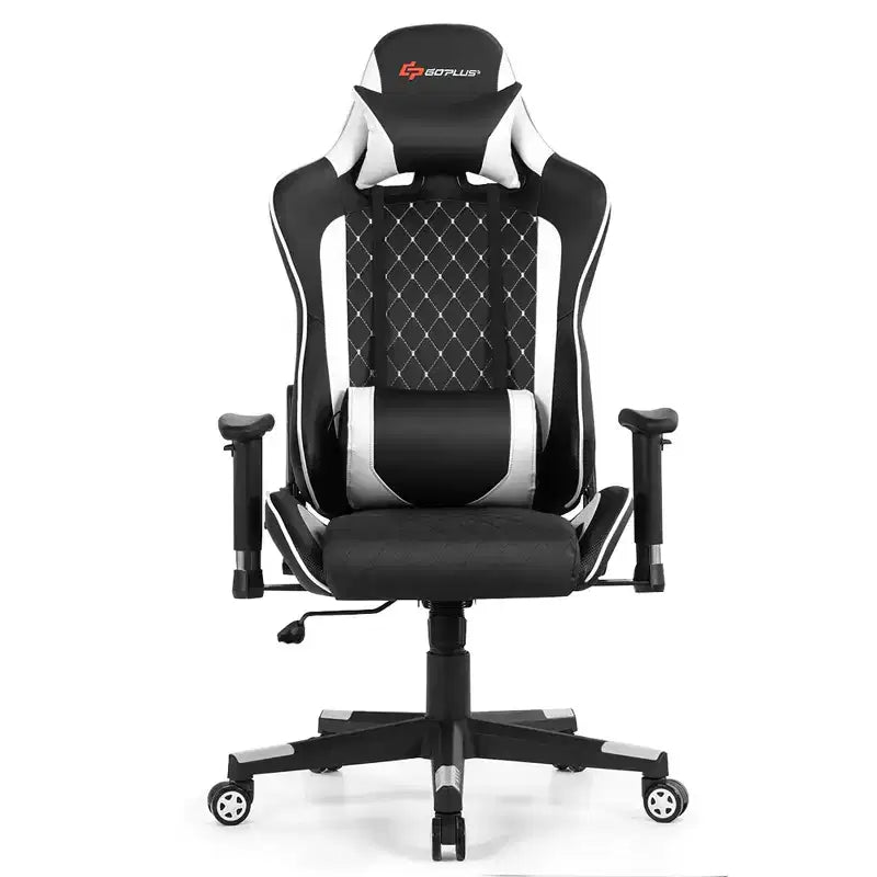 Silla reclinable de carreras Costway para videojuegos con masaje, soporte lumbar y reposacabezas, blanca/azul/rosa/roja
