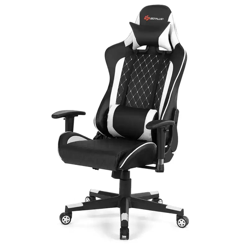 Silla reclinable de carreras Costway para videojuegos con masaje, soporte lumbar y reposacabezas, blanca/azul/rosa/roja