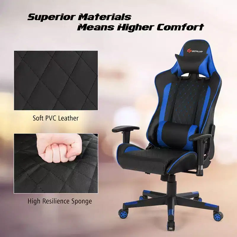 Silla reclinable de carreras Costway para videojuegos con masaje, soporte lumbar y reposacabezas, blanca/azul/rosa/roja