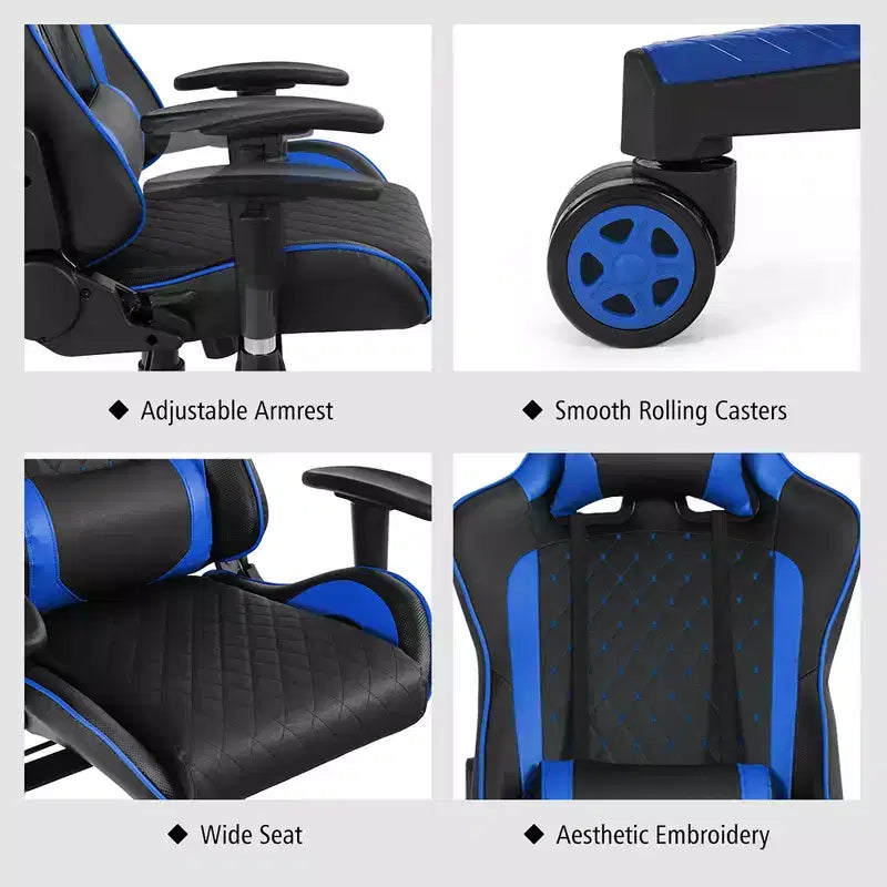 Silla reclinable de carreras Costway para videojuegos con masaje, soporte lumbar y reposacabezas, blanca/azul/rosa/roja