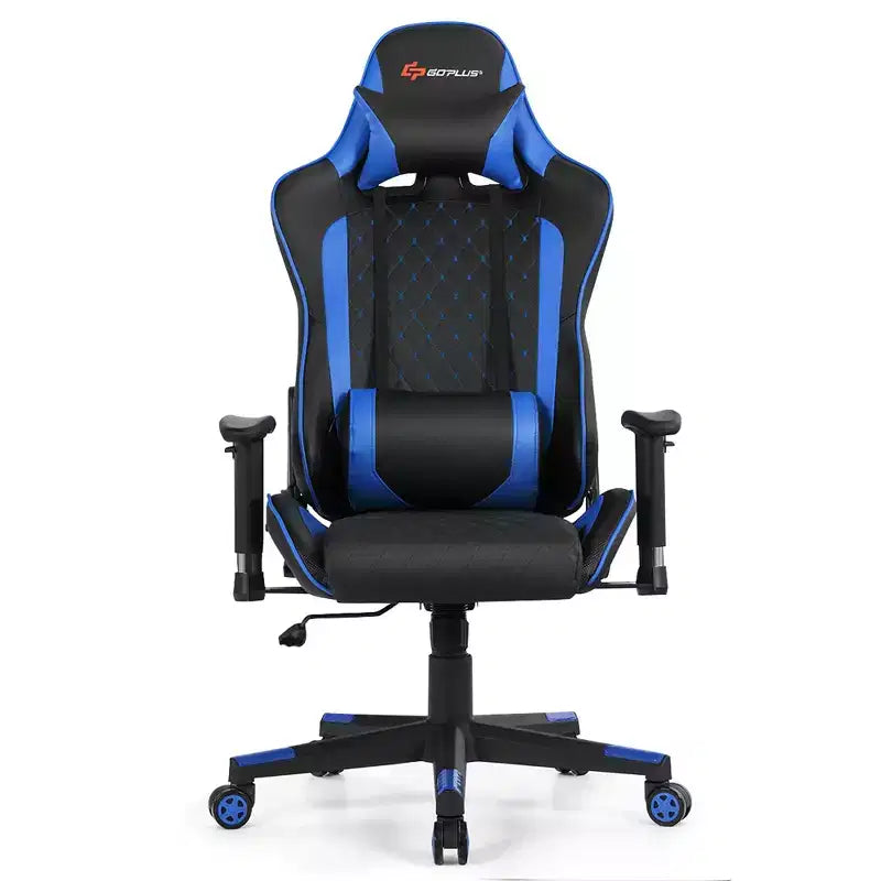 Silla reclinable de carreras Costway para videojuegos con masaje, soporte lumbar y reposacabezas, blanca/azul/rosa/roja