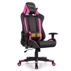 Silla reclinable de carreras Costway para videojuegos con masaje, soporte lumbar y reposacabezas, blanca/azul/rosa/roja