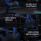 Sillón reclinable gamer de piel sintética BlackArc - Brazos pivotantes ajustables en altura, reposapiés extraíble, cojines para la cabeza y lumbares