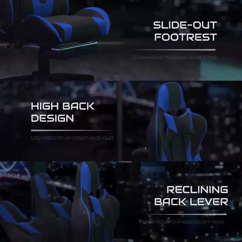 Sillón reclinable gamer de piel sintética BlackArc - Brazos pivotantes ajustables en altura, reposapiés extraíble, cojines para la cabeza y lumbares