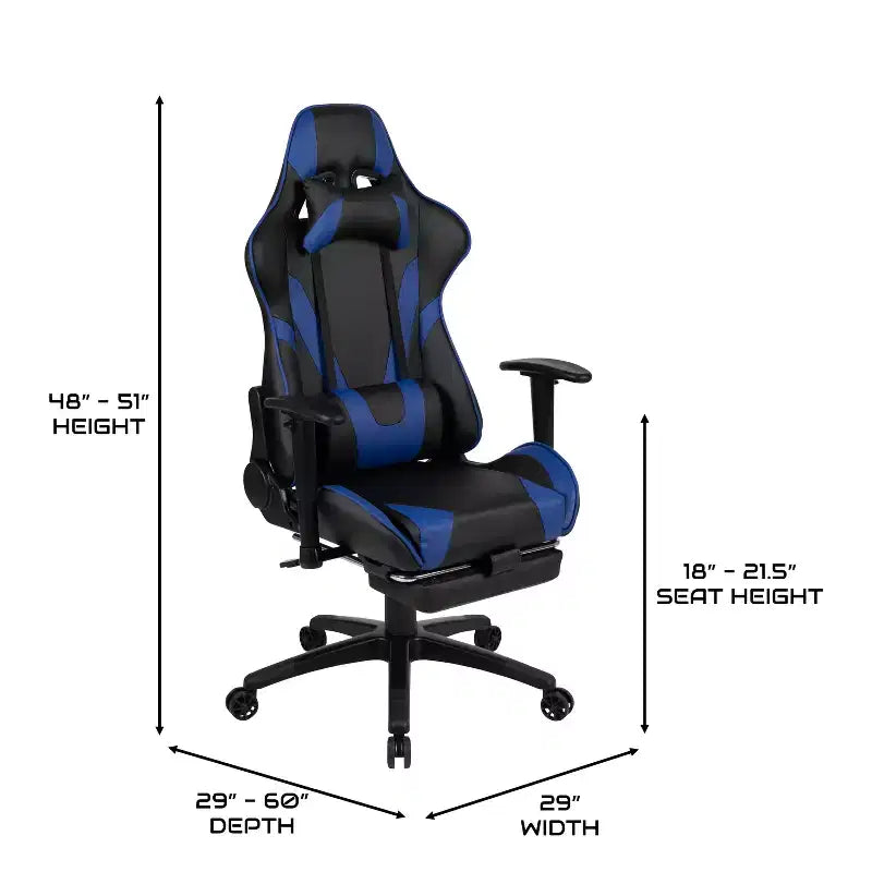 Sillón reclinable gamer de piel sintética BlackArc - Brazos pivotantes ajustables en altura, reposapiés extraíble, cojines para la cabeza y lumbares
