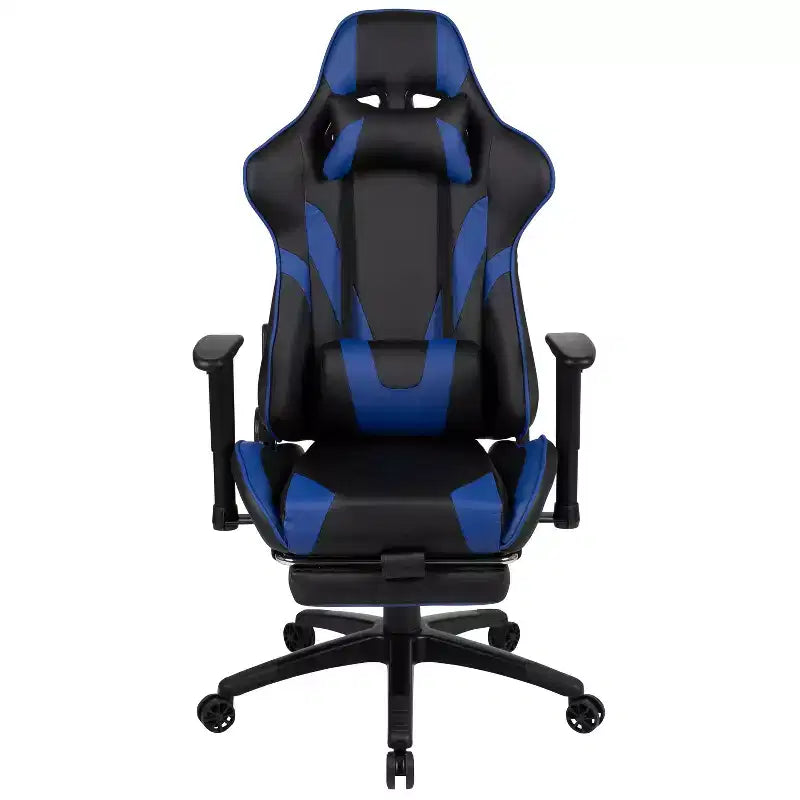 Sillón reclinable gamer de piel sintética BlackArc - Brazos pivotantes ajustables en altura, reposapiés extraíble, cojines para la cabeza y lumbares