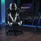 Sillón reclinable gamer de piel sintética BlackArc - Brazos pivotantes ajustables en altura, reposapiés extraíble, cojines para la cabeza y lumbares