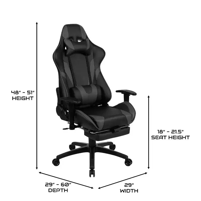 Sillón reclinable gamer de piel sintética BlackArc - Brazos pivotantes ajustables en altura, reposapiés extraíble, cojines para la cabeza y lumbares