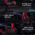 Sillón reclinable gamer de piel sintética BlackArc - Brazos pivotantes ajustables en altura, reposapiés extraíble, cojines para la cabeza y lumbares